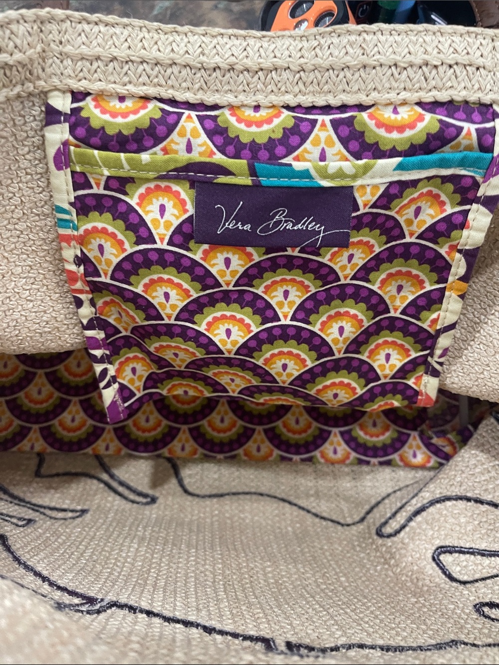 Vintage VERA BRADLEY raffia tote. - Picture 3 of 5